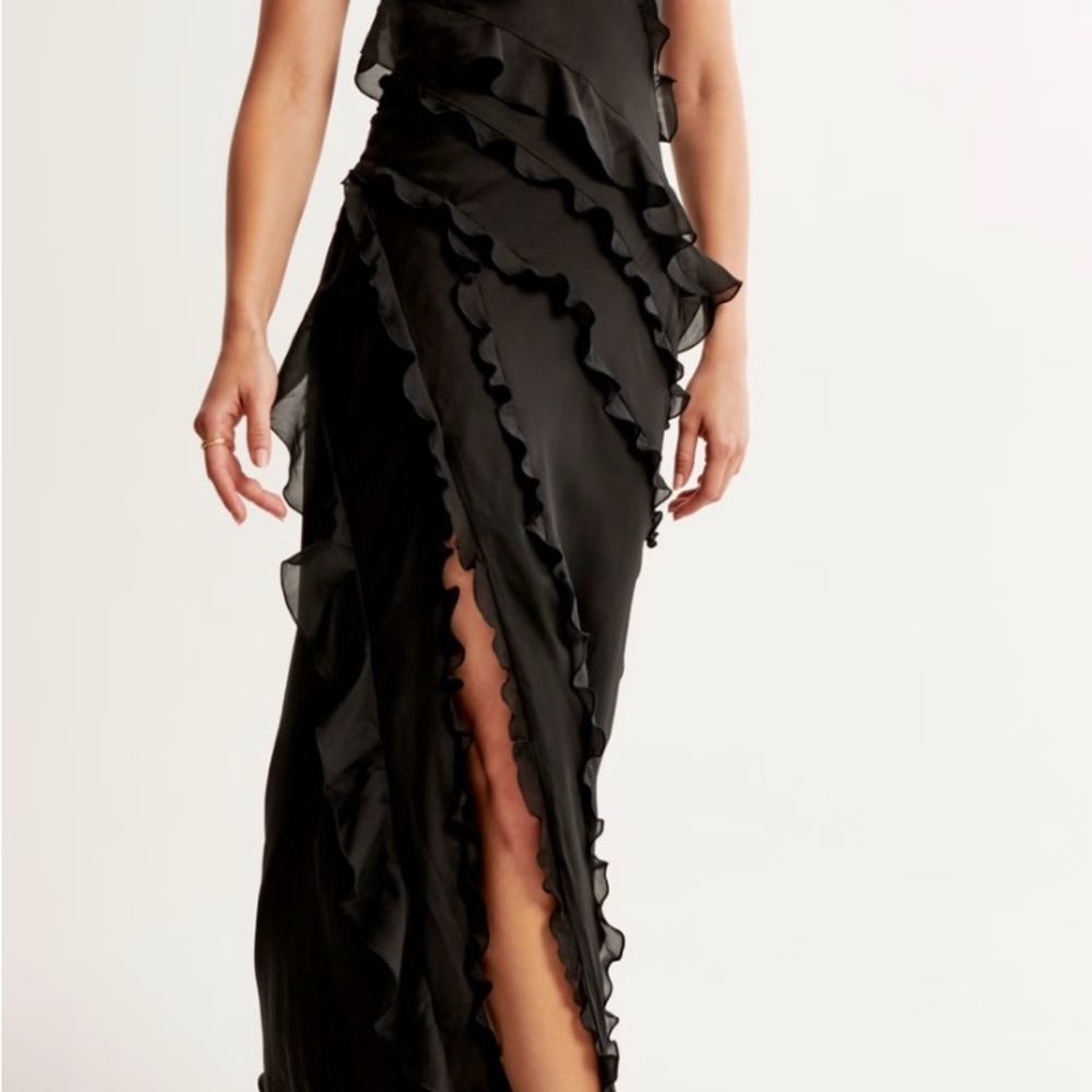 Abercrombie & Fitch Draped Ruffle Maxi Dress Color Black Size XS - Picture 2 of 7